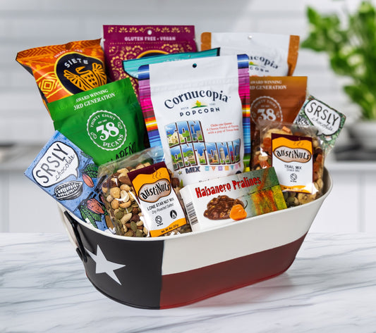 San Antonio Gift Baskets filled with chocolate, cookies and popcorn