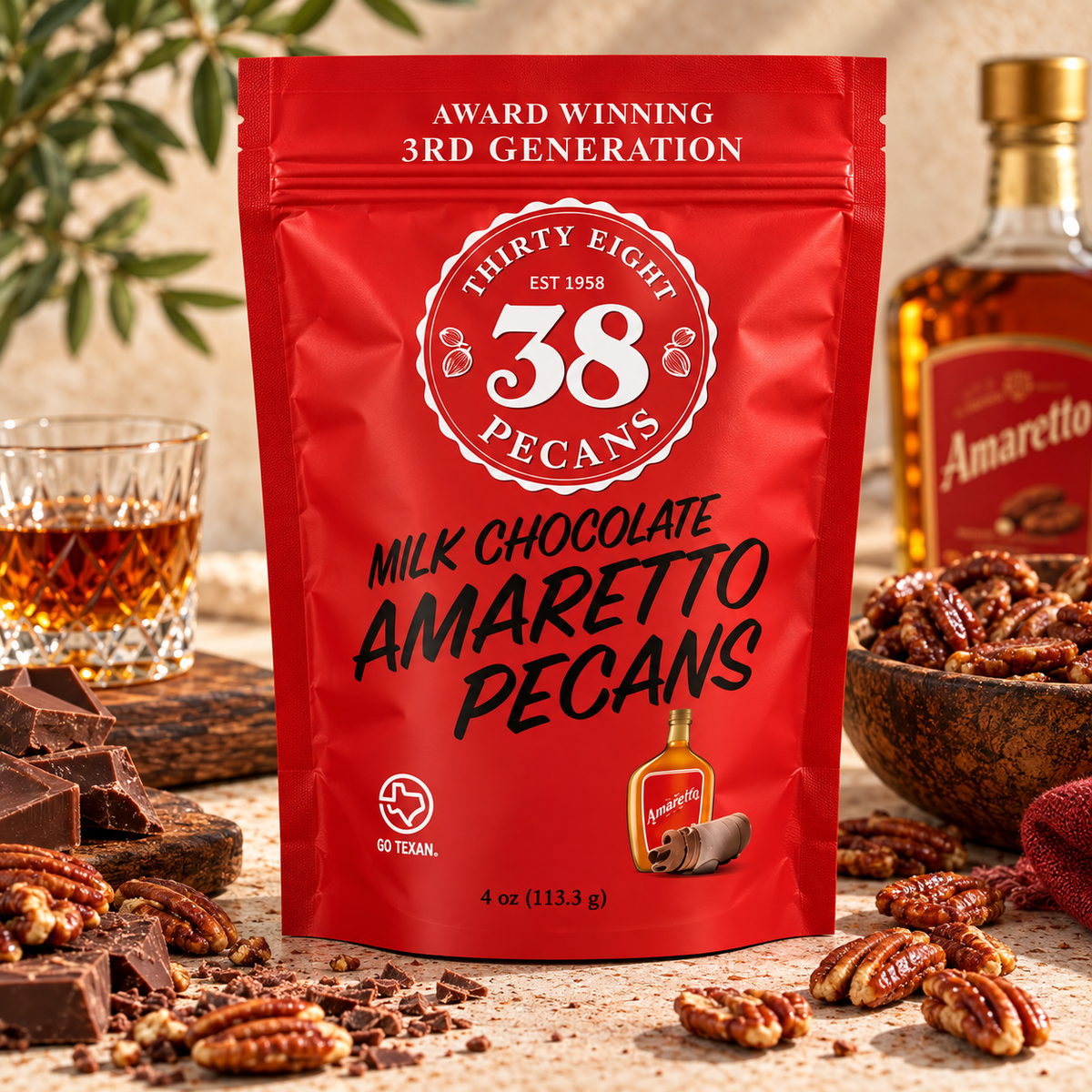38 Pecans Milk Chocolate Amaretto Pecans