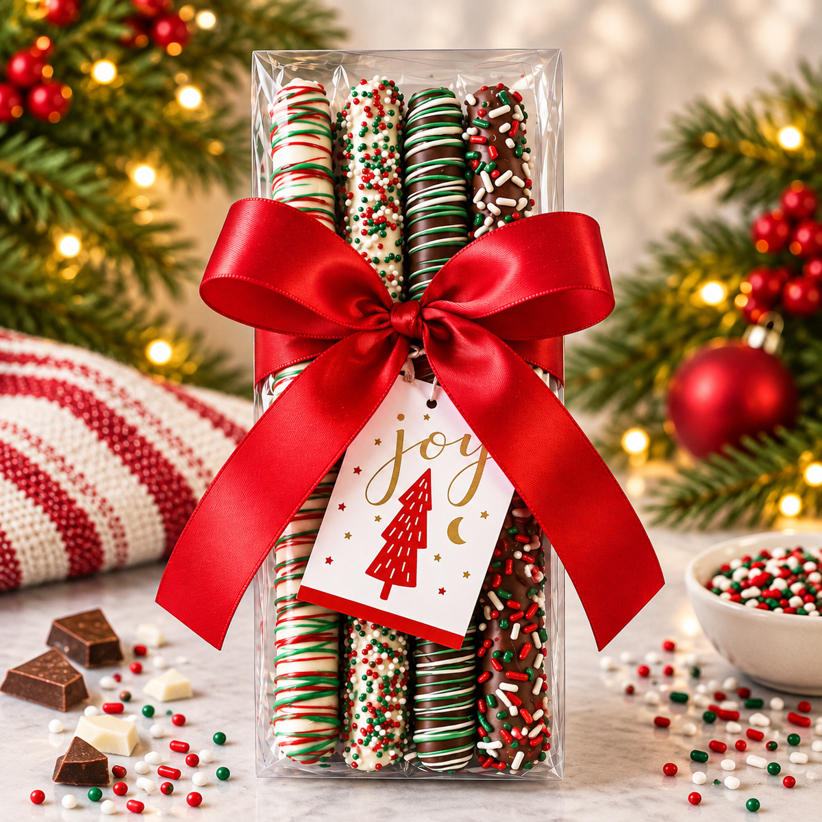 Holiday Milk & White Chocolate Covered Pretzel Rods
