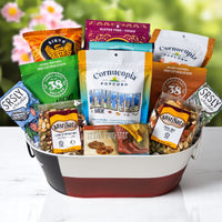 Houston gift baskets packed with cinnamon pecans, small-batch chocolate handcrafted in Texas, and local Texas food