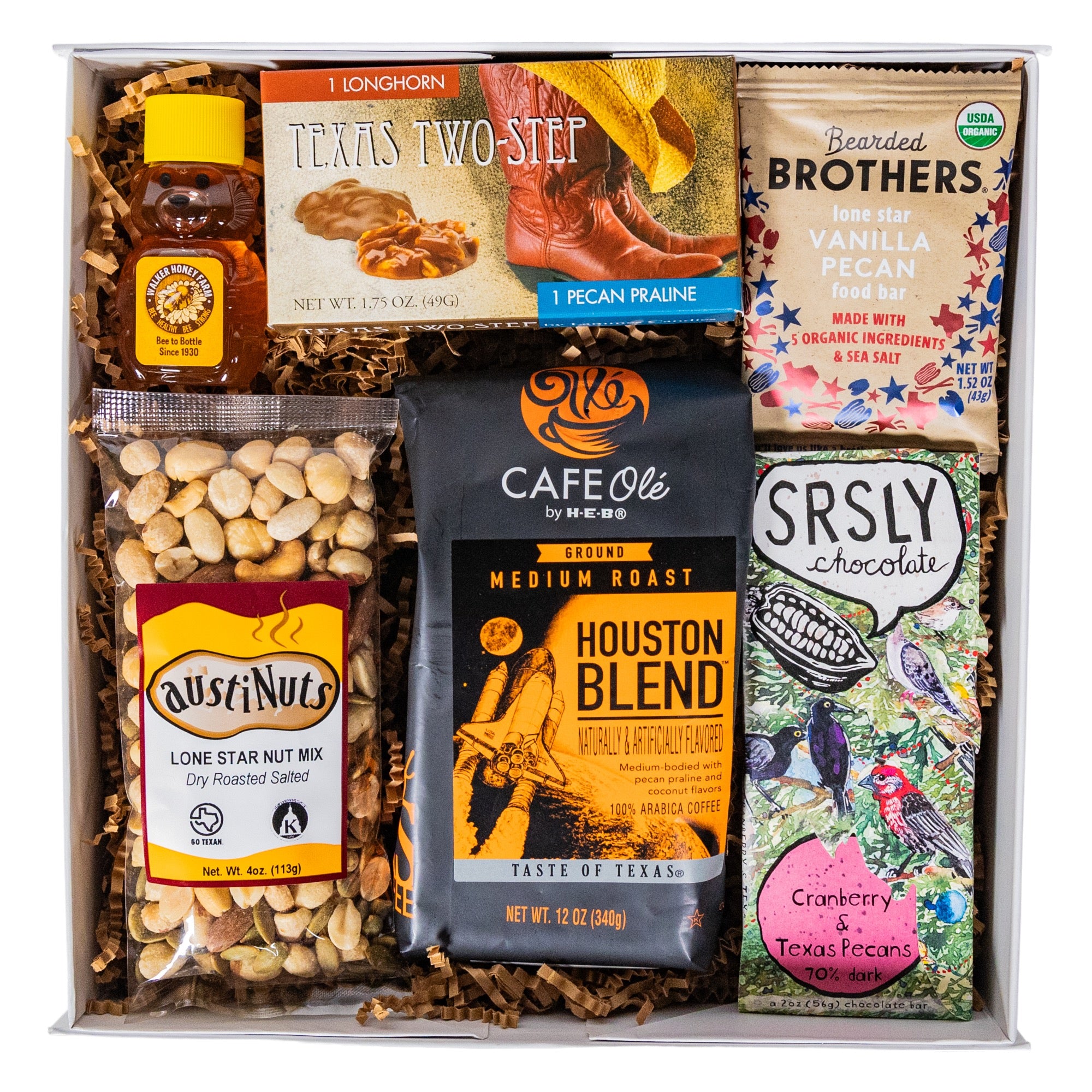 Houston Gift Basket curated with coffee and Texas themed snacks