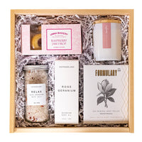 Relax and enjoy! Candle, bath salts, body oil, body polish, self-care, spa day The Artisan Gift Boxes 