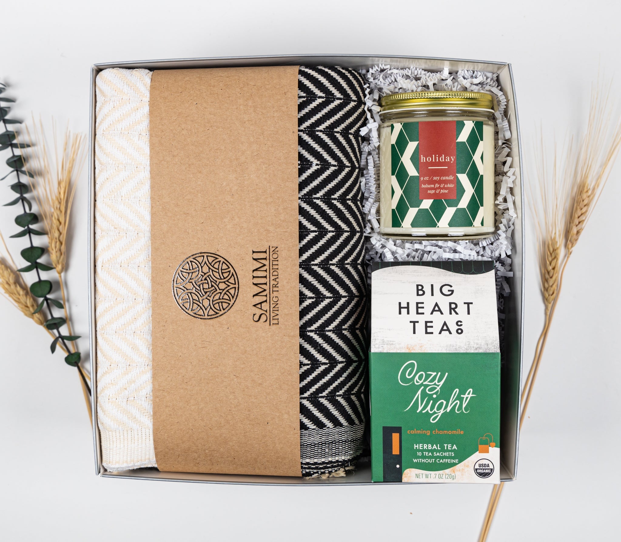 Warm Wishes Blanket, Turkish towel, holiday soy candle, herbal tea The Artisan Gift Boxes 