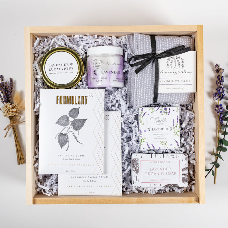 Relaxing Lavender Organic Soap, Body scrub, bath, eye pillow, lavender, candle The Artisan Gift Boxes 