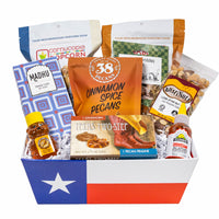 Texas Two-Steps Gift Basket Texas food, Texas Pecans, Austin Nuts, honey, popcorn, hot sauce, chocolate The Artisan Gift Boxes 